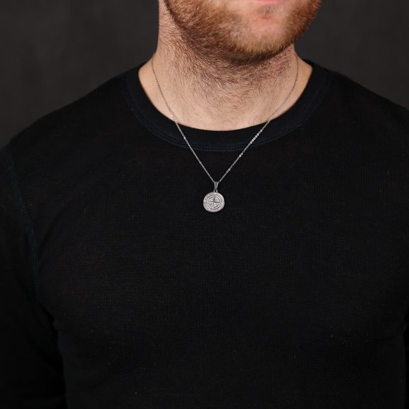 18k Gold Compass North Star Pendant Chain Mens Compass Necklace - Picture 4 of 16